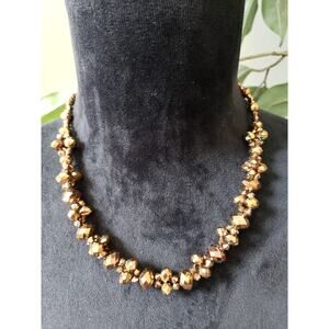 Women Fashion Chunky Gold Tone Faceted Glass Beaded Cluster Bib Necklace Jewelry
